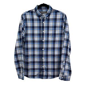 Slate & Stone Button Down Plaid‎ Shirt Long Sleeves Blue White Orange Men Size S